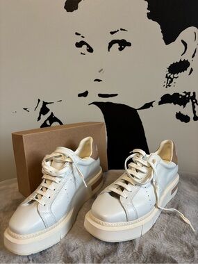 Paloma Barcelo White Platform Sneakers with Tan Heel